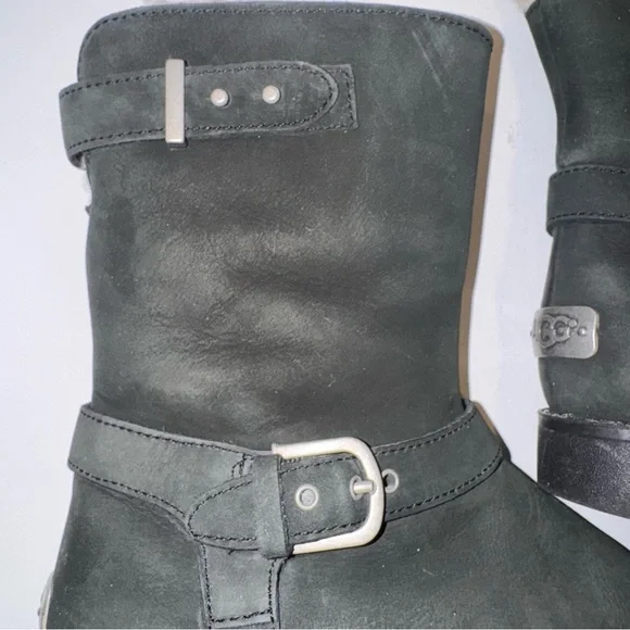UGG Grandle Black Suede Boots with Shearling Lining - Picture 11 of 16